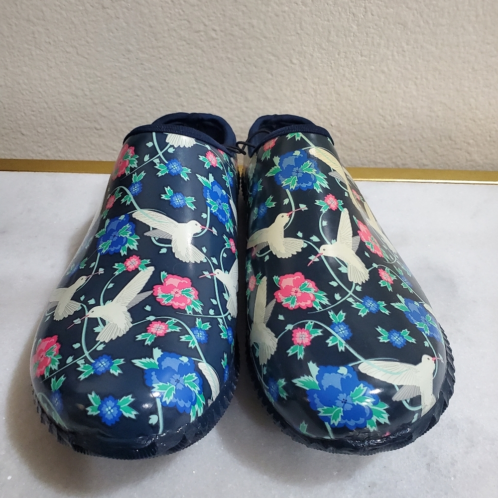 Western Chief Navy Blue Floral Bird Pattern Water Resistant Garden Clogs Women 9 - Picture 2 of 9